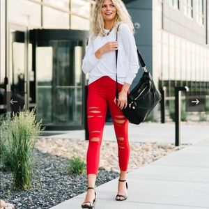 Red Slashed Luxe Hi-Rise 7/8 24" Size 4